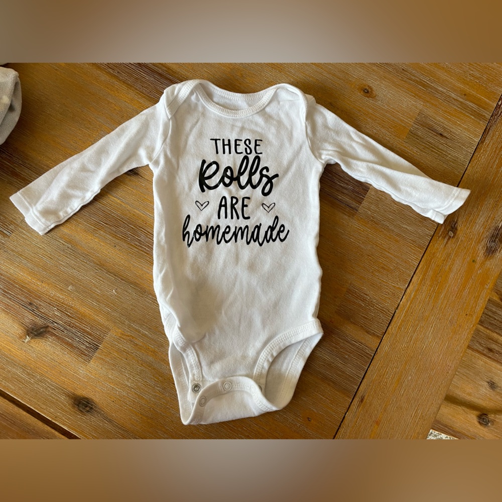 Carters White Long Sleeve onesie “these rolls are homemade” thanksgiving outfit